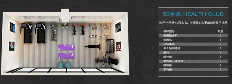 50平方健身室-快盈VIII健身器材企事业健身解决方案 50平方健身室-快盈VIII健身器材企事业健身解决方案
